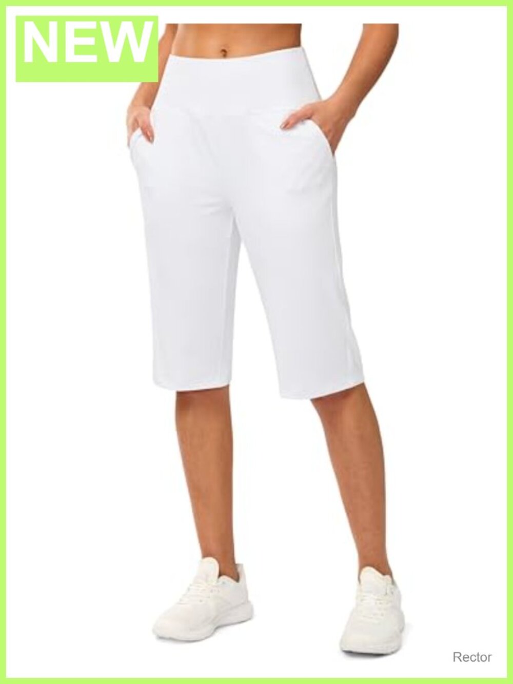 Women's Knee Length Bermuda Shorts High Waist 4-Way Stretch with Pockets
